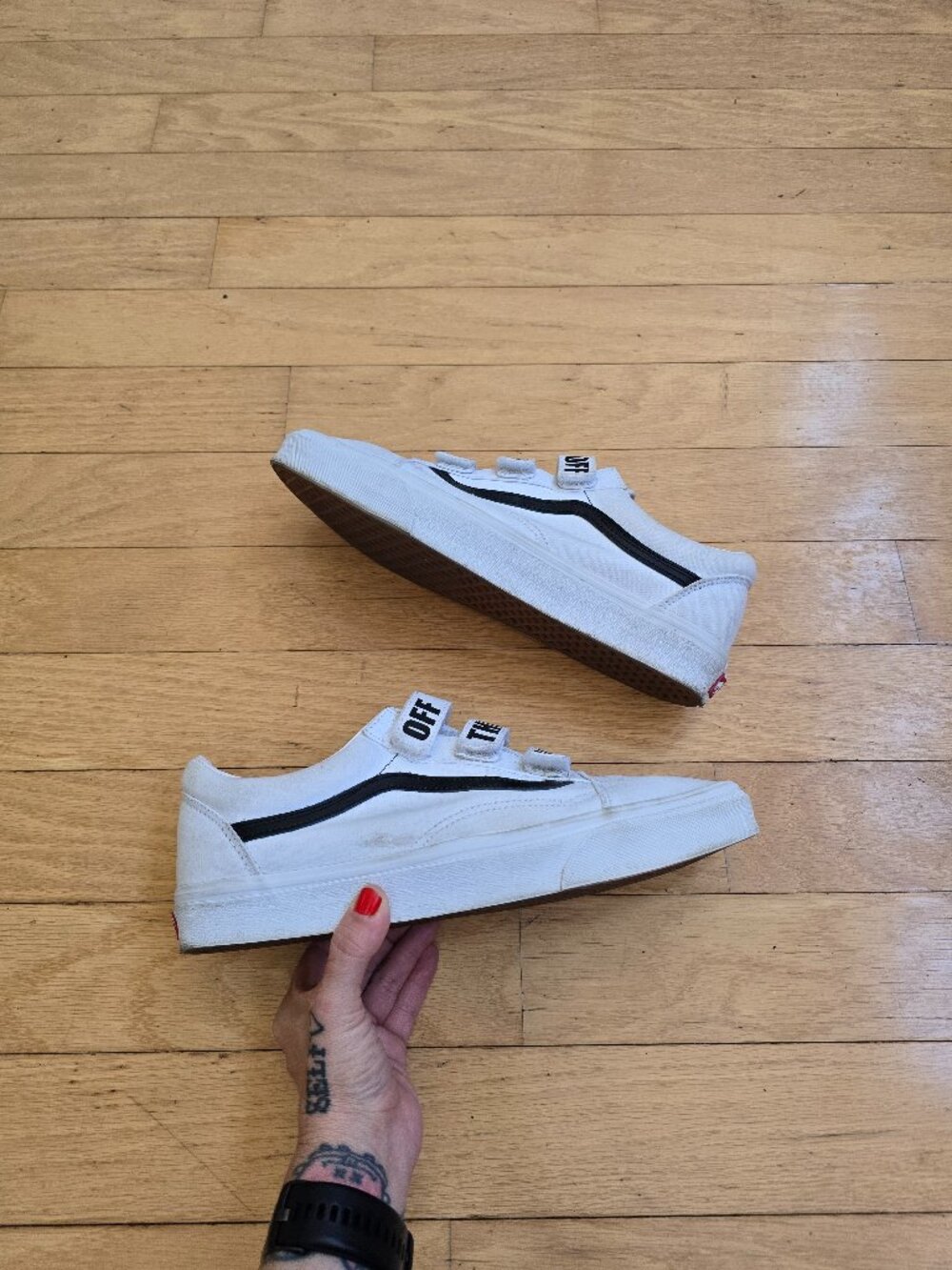 Vans Old Skool V 'Off The Wall' White Black Canvas Skateboarding Sneakers Men 12